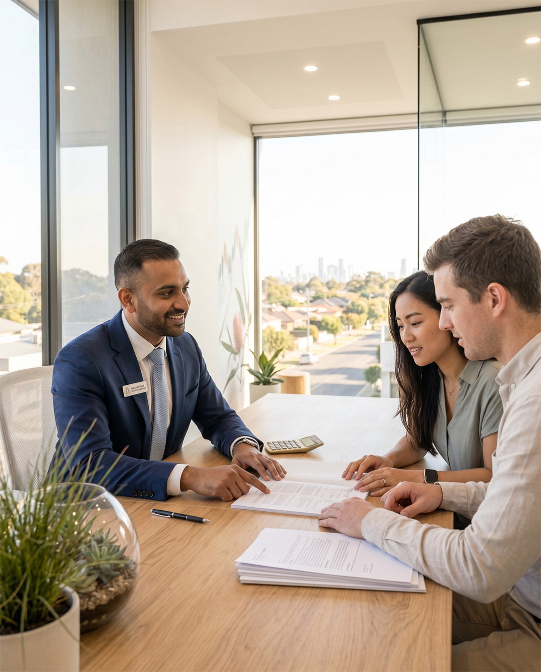 Finance adviser reviewing refinance options